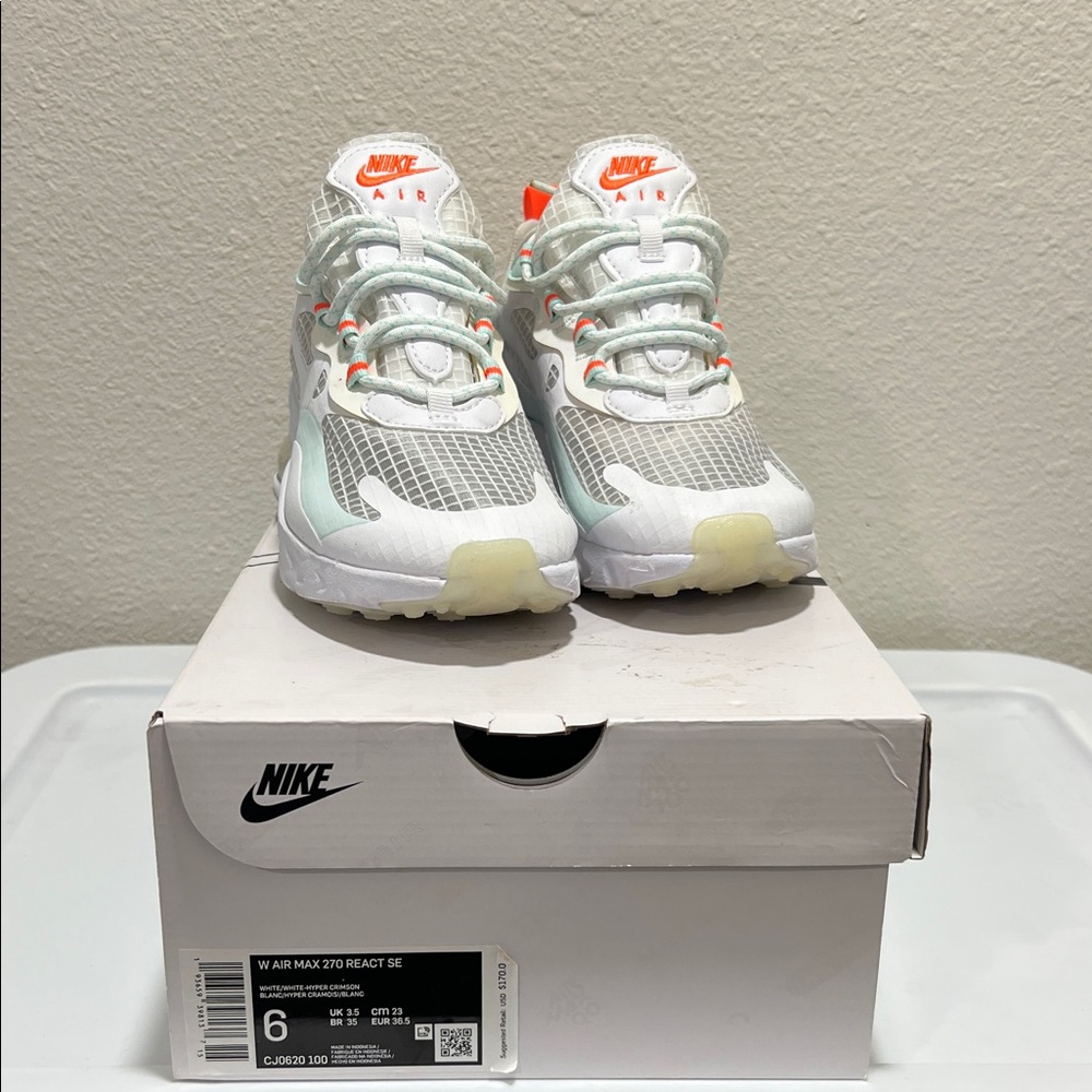 Women’s Nike Air Max 270 React SE - White and Orange size 6